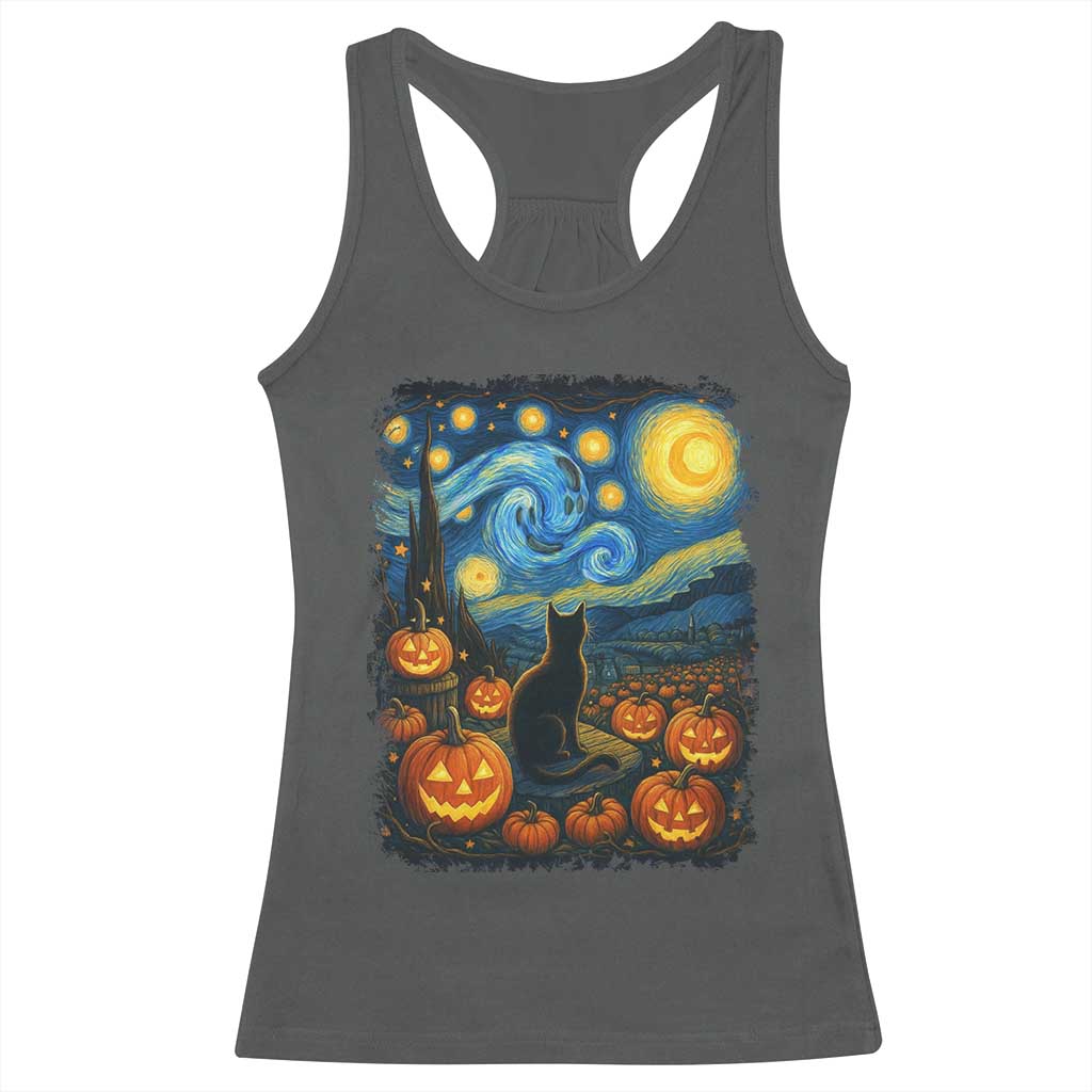 Halloween Cat Starry Night Van Gogh Cat Lovers Racerback Tank Top TS11 Dark Heather Print Your Wear