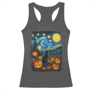 Halloween Cat Starry Night Van Gogh Cat Lovers Racerback Tank Top TS11 Dark Heather Print Your Wear
