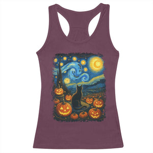 Halloween Cat Starry Night Van Gogh Cat Lovers Racerback Tank Top TS11 Maroon Print Your Wear