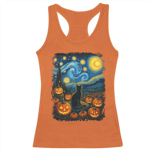 Halloween Cat Starry Night Van Gogh Cat Lovers Racerback Tank Top TS11 Orange Print Your Wear