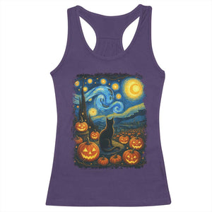 Halloween Cat Starry Night Van Gogh Cat Lovers Racerback Tank Top TS11 Purple Print Your Wear