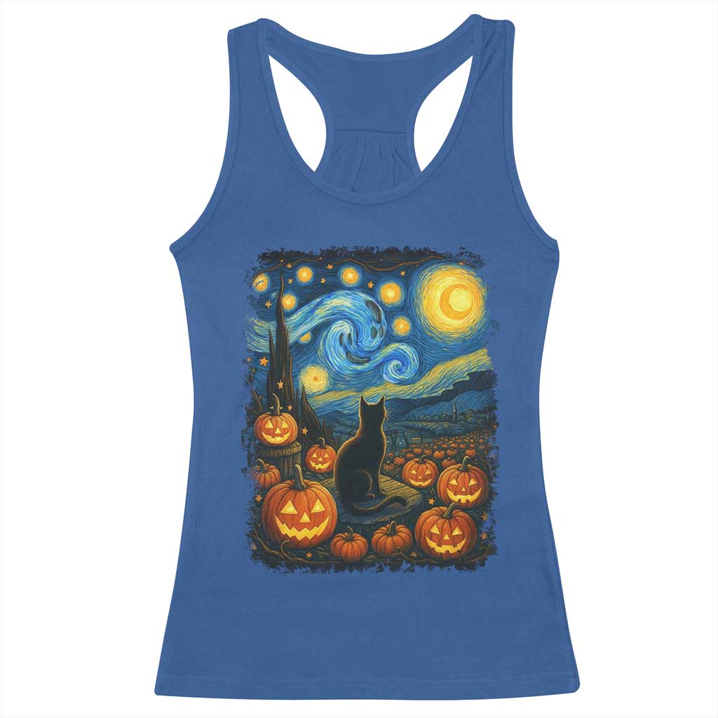 Halloween Cat Starry Night Van Gogh Cat Lovers Racerback Tank Top TS11 Royal Blue Print Your Wear