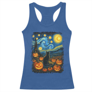 Halloween Cat Starry Night Van Gogh Cat Lovers Racerback Tank Top TS11 Royal Blue Print Your Wear