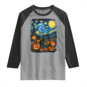 Halloween Cat Starry Night Van Gogh Cat Lovers Raglan Shirt TS11 Sport Gray Black Print Your Wear