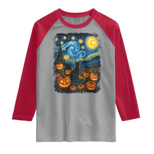 Halloween Cat Starry Night Van Gogh Cat Lovers Raglan Shirt TS11 Sport Gray Red Print Your Wear