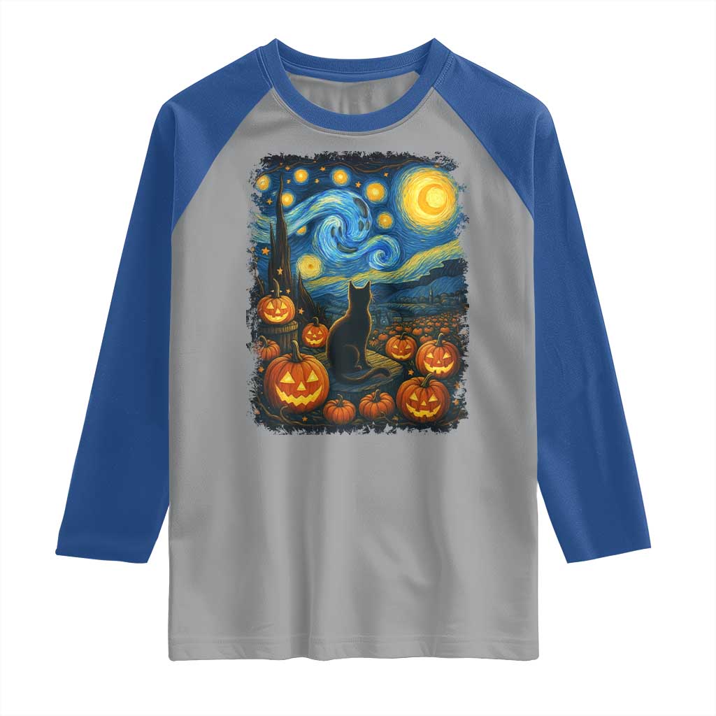 Halloween Cat Starry Night Van Gogh Cat Lovers Raglan Shirt TS11 Sport Gray Royal Print Your Wear