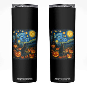 Halloween Cat Starry Night Van Gogh Cat Lovers Skinny Tumbler TS11 Black Print Your Wear