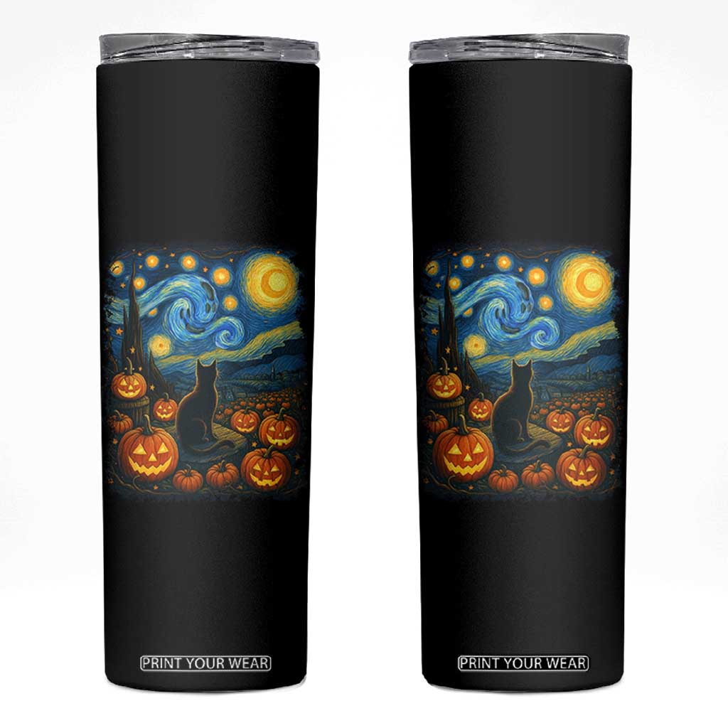 Halloween Cat Starry Night Van Gogh Cat Lovers Skinny Tumbler TS11 Black Print Your Wear