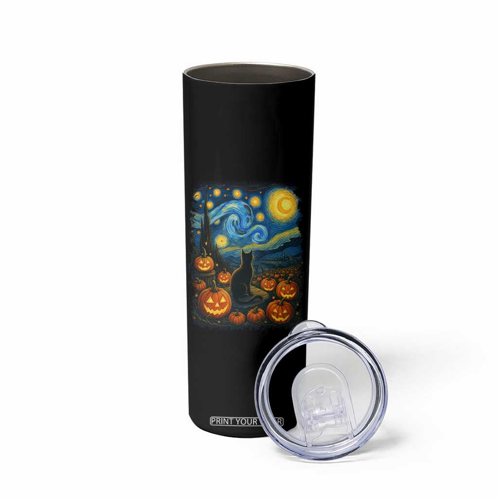 Halloween Cat Starry Night Van Gogh Cat Lovers Skinny Tumbler TS11 Print Your Wear