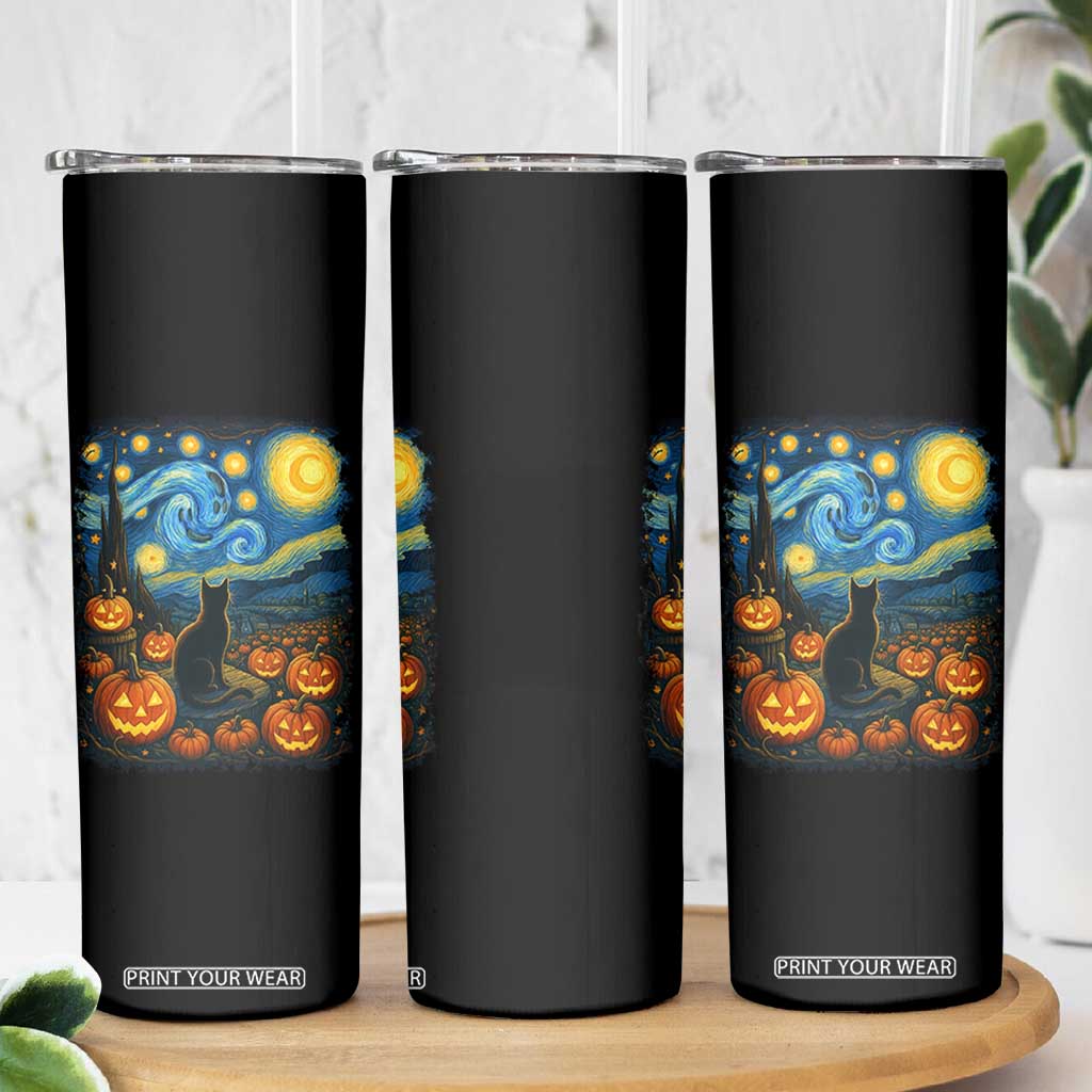 Halloween Cat Starry Night Van Gogh Cat Lovers Skinny Tumbler TS11 Print Your Wear
