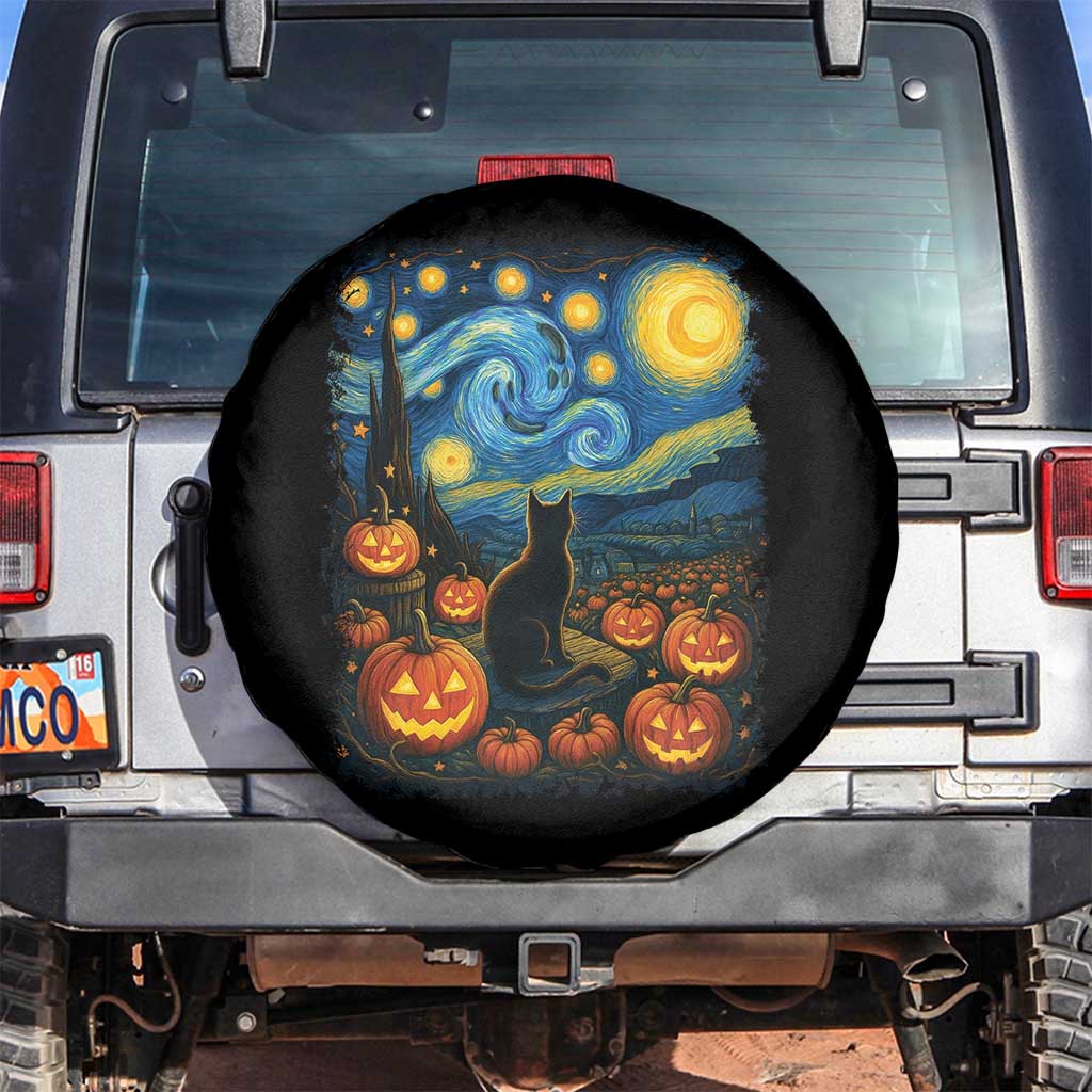 Halloween Cat Starry Night Van Gogh Cat Lovers Spare Tire Cover TS11 No hole Black Print Your Wear