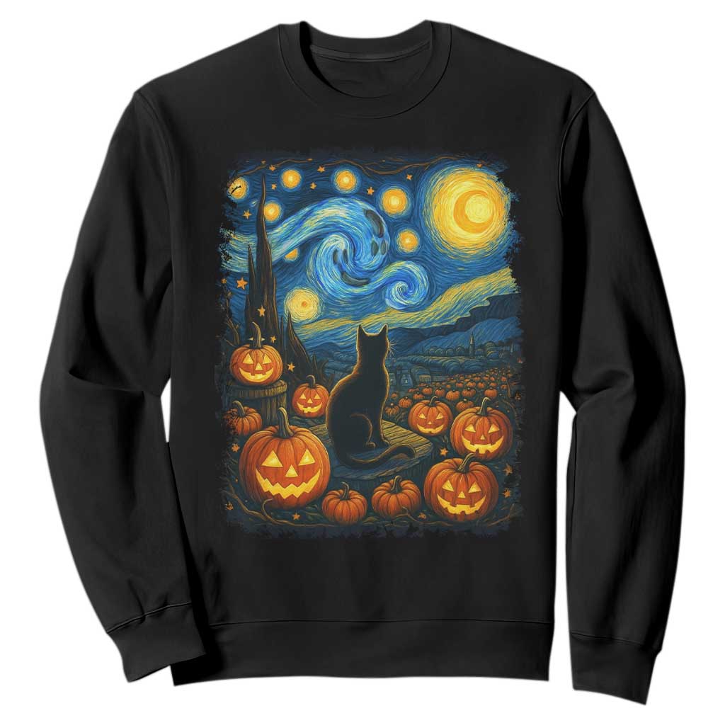 Halloween Cat Starry Night Van Gogh Cat Lovers Sweatshirt TS11 Black Print Your Wear