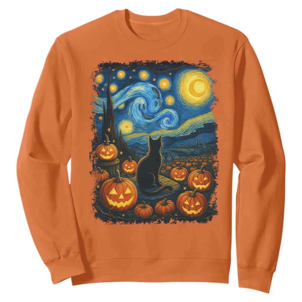 Halloween Cat Starry Night Van Gogh Cat Lovers Sweatshirt TS11 Orange Print Your Wear