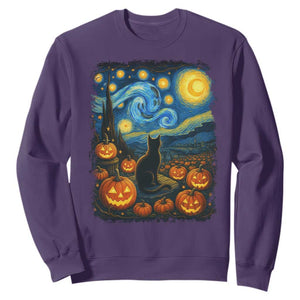 Halloween Cat Starry Night Van Gogh Cat Lovers Sweatshirt TS11 Purple Print Your Wear