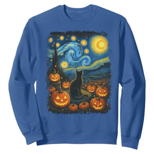 Halloween Cat Starry Night Van Gogh Cat Lovers Sweatshirt TS11 Royal Blue Print Your Wear