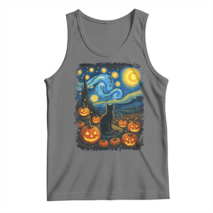 Halloween Cat Starry Night Van Gogh Cat Lovers Tank Top TS11 Black Heather Print Your Wear