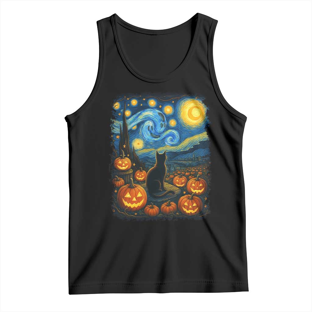 Halloween Cat Starry Night Van Gogh Cat Lovers Tank Top TS11 Black Print Your Wear