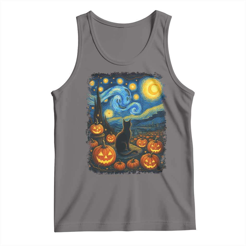 Halloween Cat Starry Night Van Gogh Cat Lovers Tank Top TS11 Deep Heather Print Your Wear