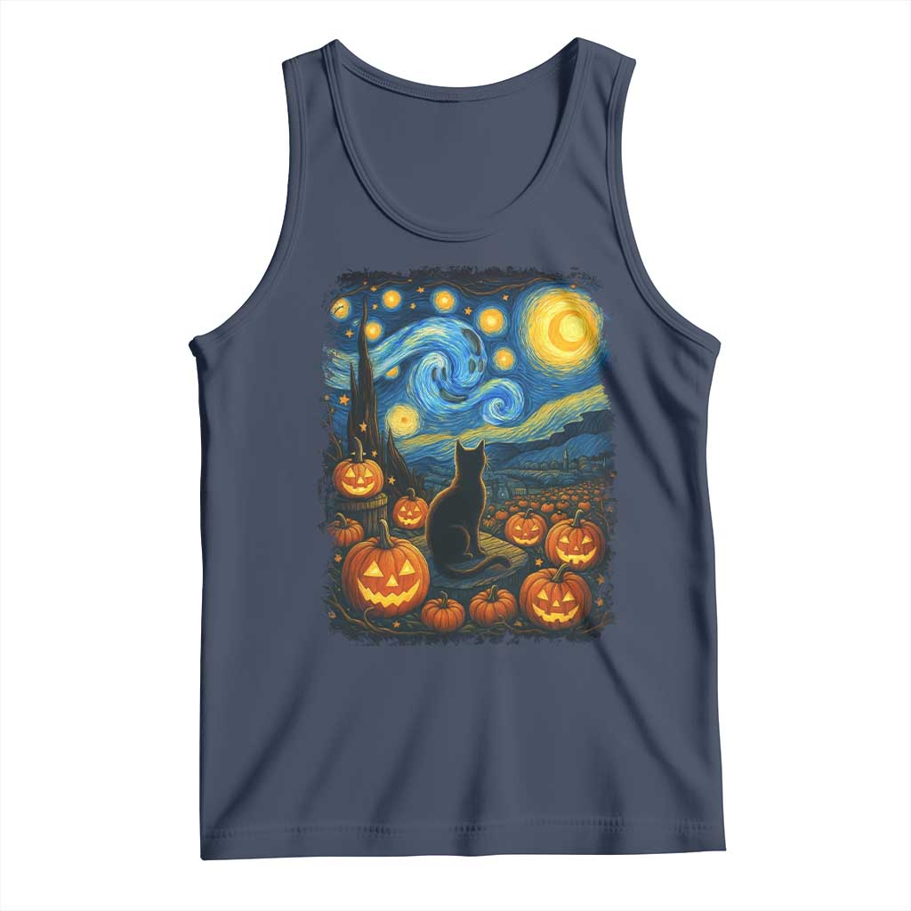 Halloween Cat Starry Night Van Gogh Cat Lovers Tank Top TS11 Navy Print Your Wear