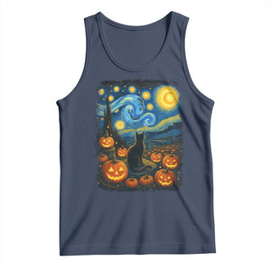 Halloween Cat Starry Night Van Gogh Cat Lovers Tank Top TS11 Navy Print Your Wear