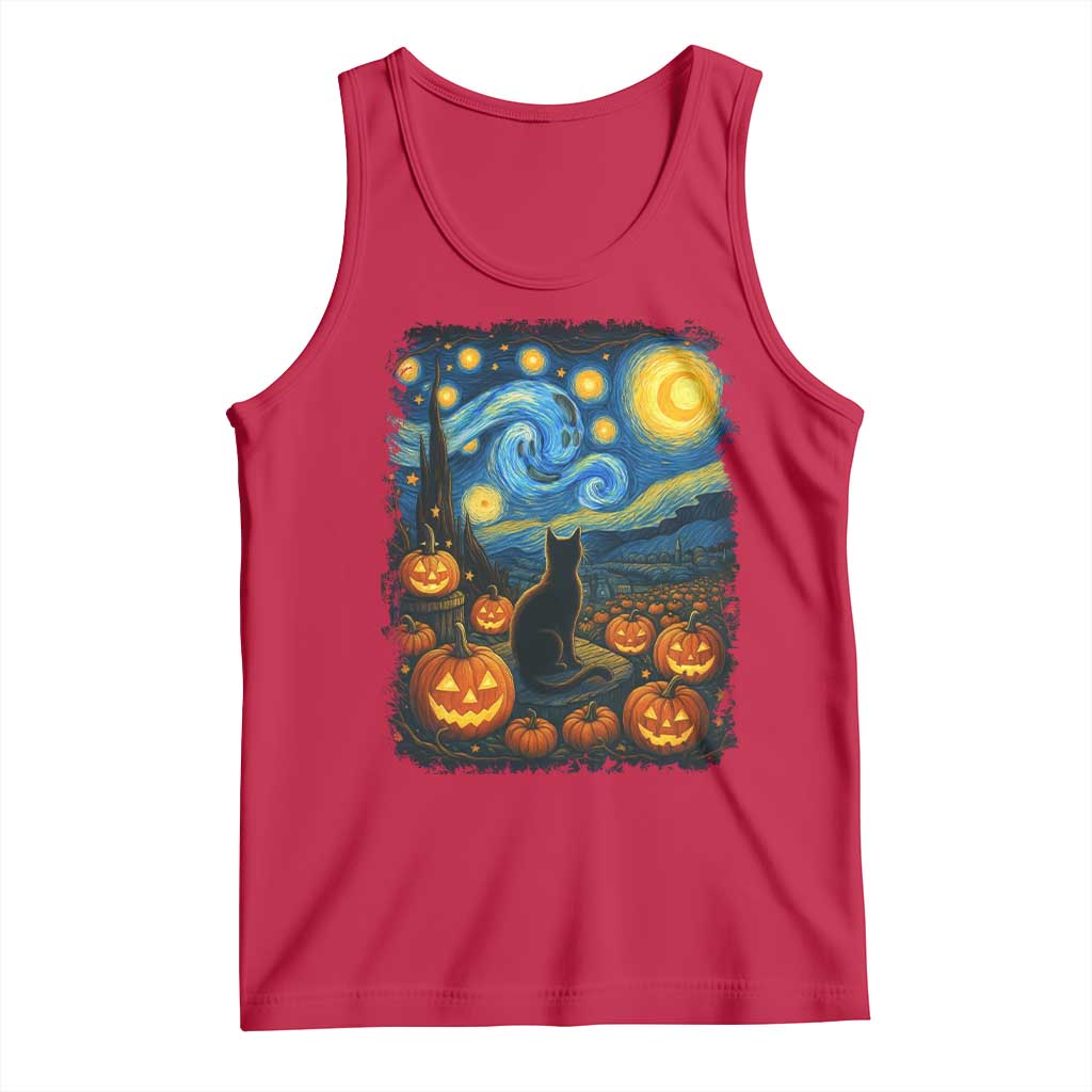 Halloween Cat Starry Night Van Gogh Cat Lovers Tank Top TS11 Red Print Your Wear