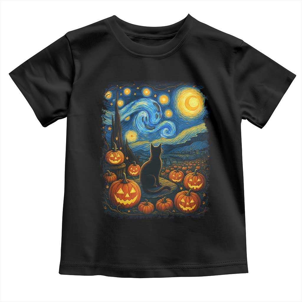 Halloween Cat Starry Night Van Gogh Cat Lovers Toddler T Shirt TS11 Black Print Your Wear