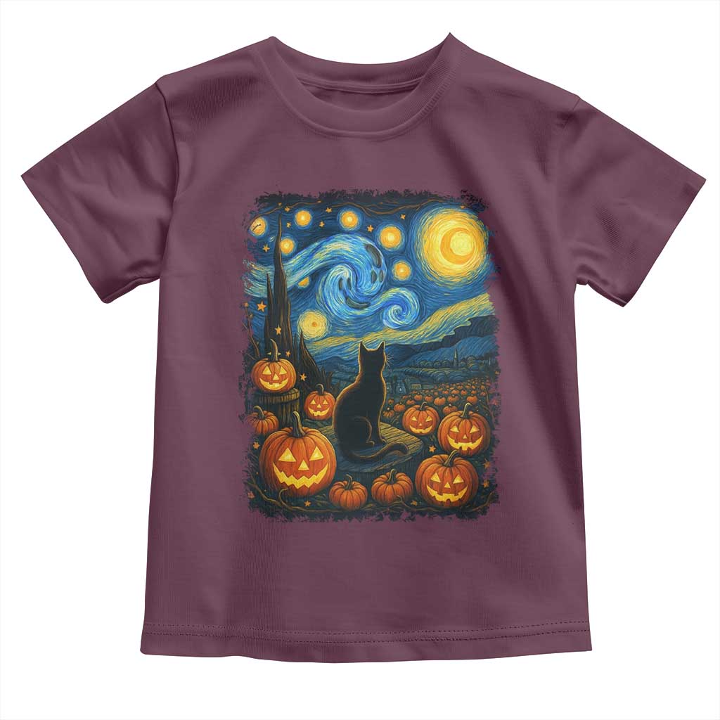 Halloween Cat Starry Night Van Gogh Cat Lovers Toddler T Shirt TS11 Maroon Print Your Wear