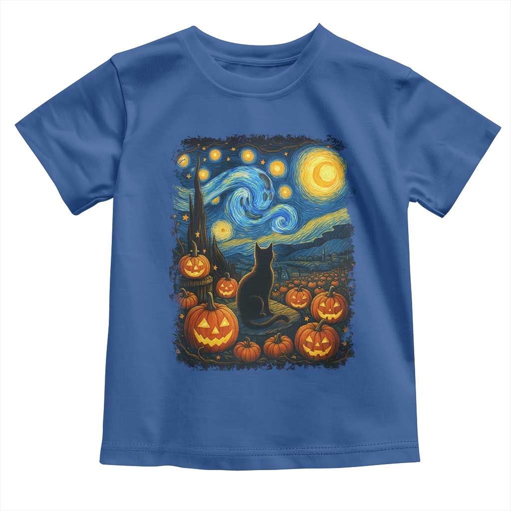 Halloween Cat Starry Night Van Gogh Cat Lovers Toddler T Shirt TS11 Royal Blue Print Your Wear