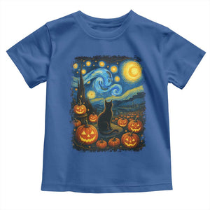 Halloween Cat Starry Night Van Gogh Cat Lovers Toddler T Shirt TS11 Royal Blue Print Your Wear