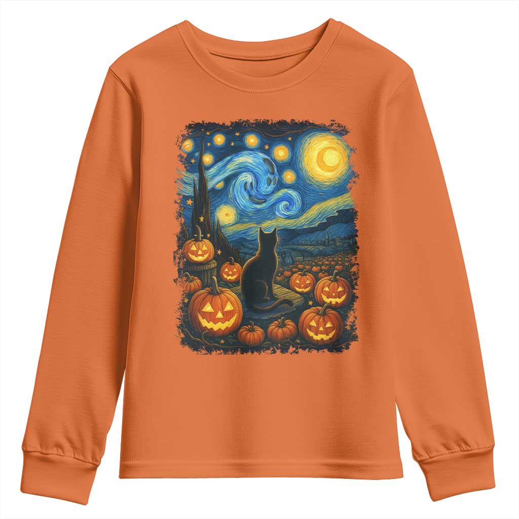 Halloween Cat Starry Night Van Gogh Cat Lovers Youth Sweatshirt TS11 Orange Print Your Wear