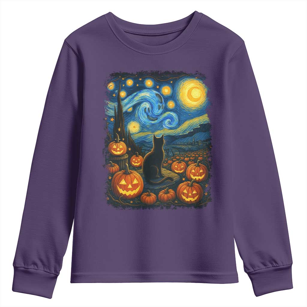 Halloween Cat Starry Night Van Gogh Cat Lovers Youth Sweatshirt TS11 Purple Print Your Wear