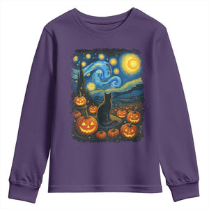 Halloween Cat Starry Night Van Gogh Cat Lovers Youth Sweatshirt TS11 Purple Print Your Wear