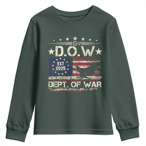 Dept Of War Est 2025 Youth Sweatshirt DOW Military Patriotic American Flag TS11 Dark Forest Green Print Your Wear