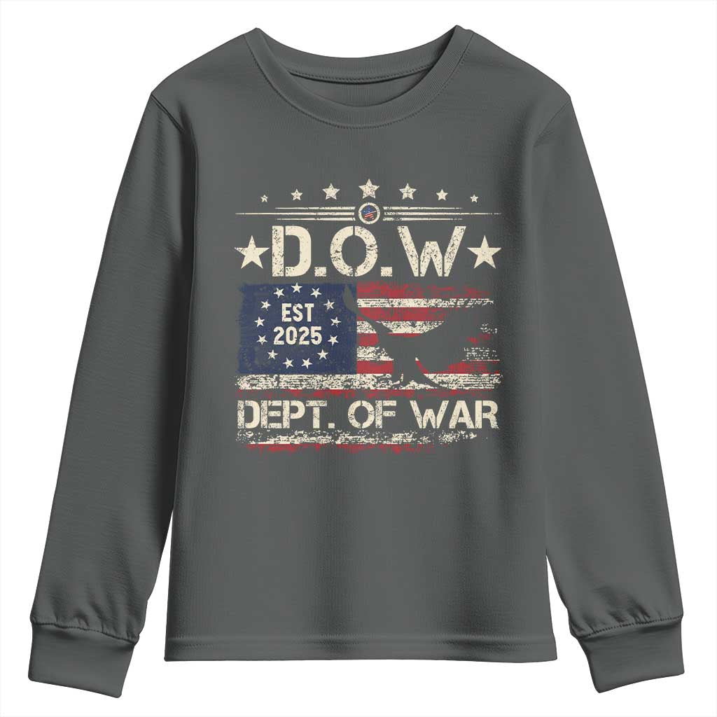 Dept Of War Est 2025 Youth Sweatshirt DOW Military Patriotic American Flag TS11 Dark Heather Print Your Wear