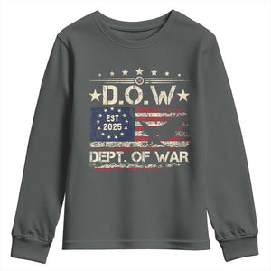 Dept Of War Est 2025 Youth Sweatshirt DOW Military Patriotic American Flag TS11 Dark Heather Print Your Wear