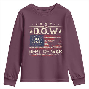 Dept Of War Est 2025 Youth Sweatshirt DOW Military Patriotic American Flag TS11 Maroon Print Your Wear