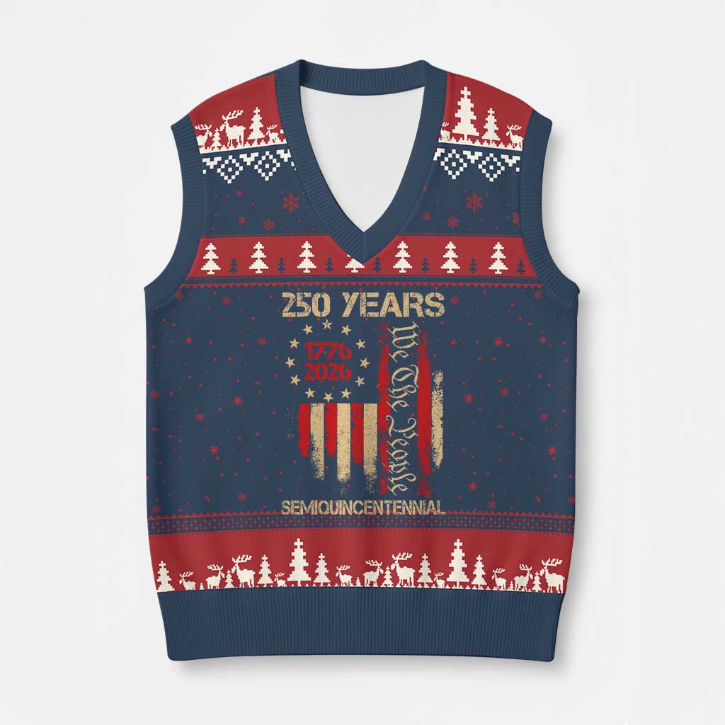 250 Years Semiquincentennial V-Neck Knit Sweater Vest 250th America Anniversary Independence Day TS11 Navy Red Print Your Wear