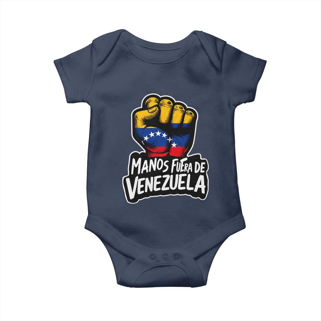 Manos Fuera De Venezuela Baby Onesie Venezuelan Flag TS11 Navy Print Your Wear