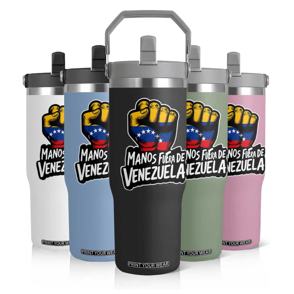Manos Fuera De Venezuela Flip Straw Tumbler Venezuelan Flag TS11 Print Your Wear