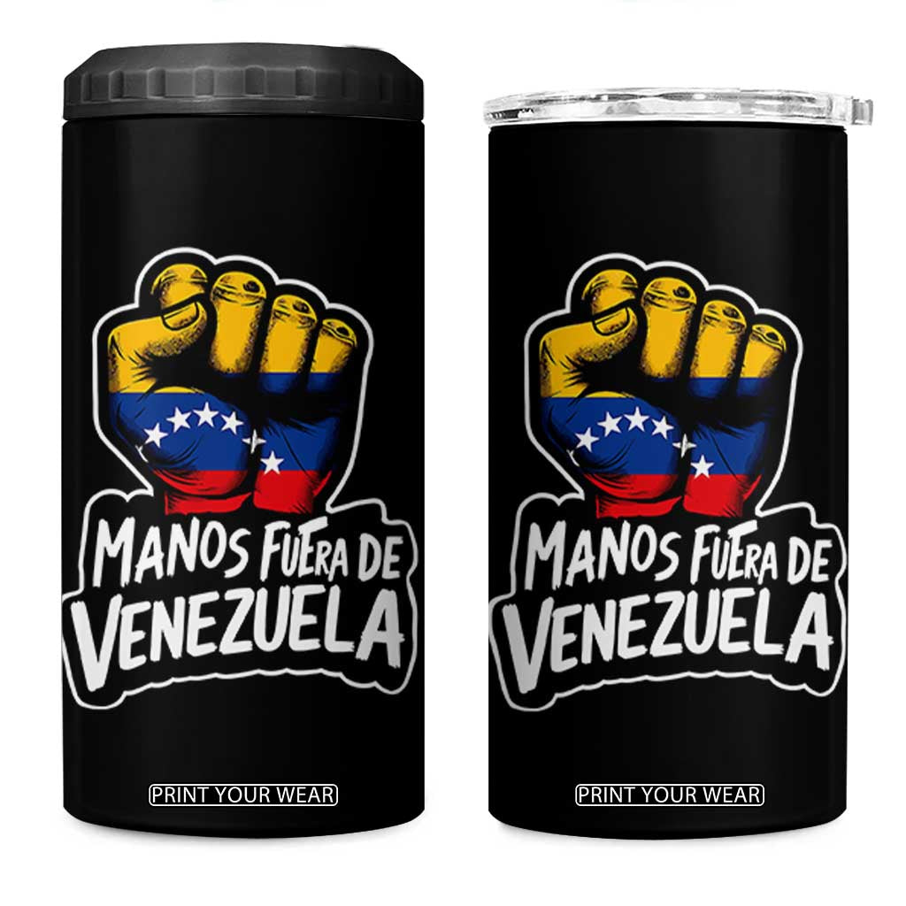Manos Fuera De Venezuela 4 in 1 Can Cooler Tumbler Venezuelan Flag TS11 One Size: 16 oz Black Print Your Wear