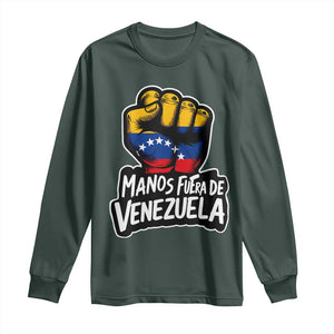 Manos Fuera De Venezuela Long Sleeve Shirt Venezuelan Flag TS11 Dark Forest Green Print Your Wear