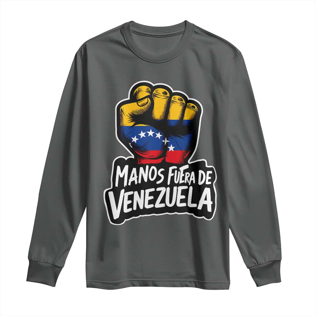 Manos Fuera De Venezuela Long Sleeve Shirt Venezuelan Flag TS11 Dark Heather Print Your Wear