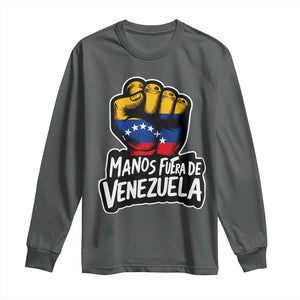 Manos Fuera De Venezuela Long Sleeve Shirt Venezuelan Flag TS11 Dark Heather Print Your Wear