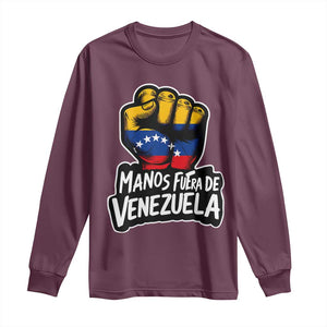 Manos Fuera De Venezuela Long Sleeve Shirt Venezuelan Flag TS11 Maroon Print Your Wear