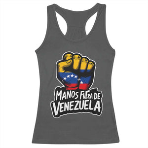Manos Fuera De Venezuela Racerback Tank Top Venezuelan Flag TS11 Dark Heather Print Your Wear