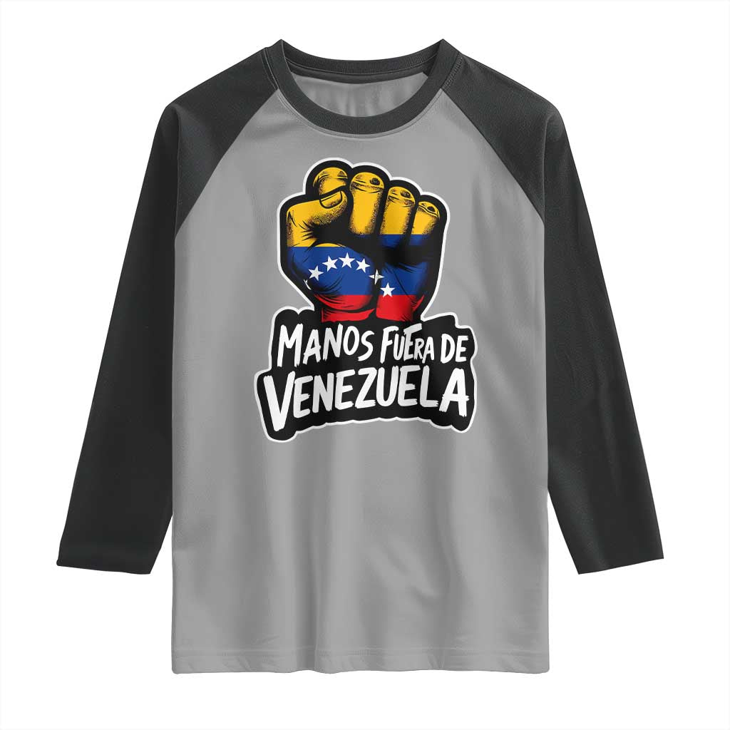 Manos Fuera De Venezuela Raglan Shirt Venezuelan Flag TS11 Sport Gray Black Print Your Wear