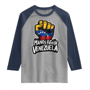 Manos Fuera De Venezuela Raglan Shirt Venezuelan Flag TS11 Sport Gray Navy Print Your Wear