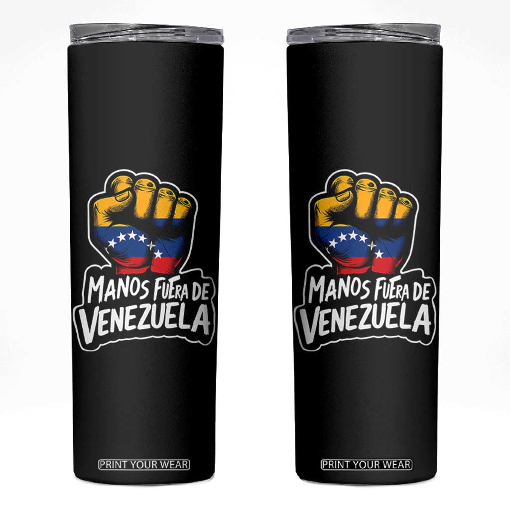 Manos Fuera De Venezuela Skinny Tumbler Venezuelan Flag TS11 Black Print Your Wear