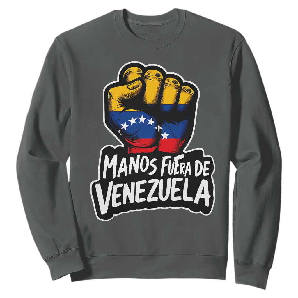 Manos Fuera De Venezuela Sweatshirt Venezuelan Flag TS11 Dark Heather Print Your Wear