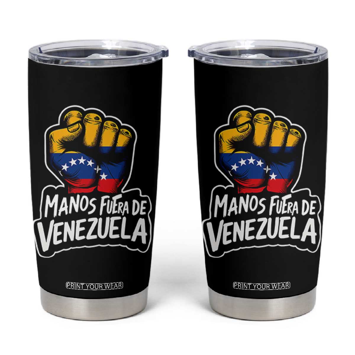 Manos Fuera De Venezuela Tumbler Cup Venezuelan Flag TS11 Black Print Your Wear